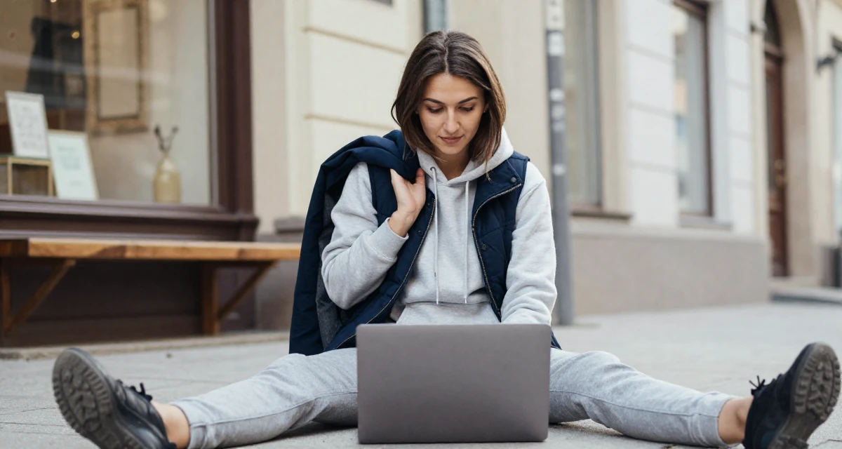 A patient Female From Hungary, majored in economics in their 25, balancing hard work with luxury self-care,
wearing a layered vest over hoodie, holding a jacket over a shoulder in a urban street.