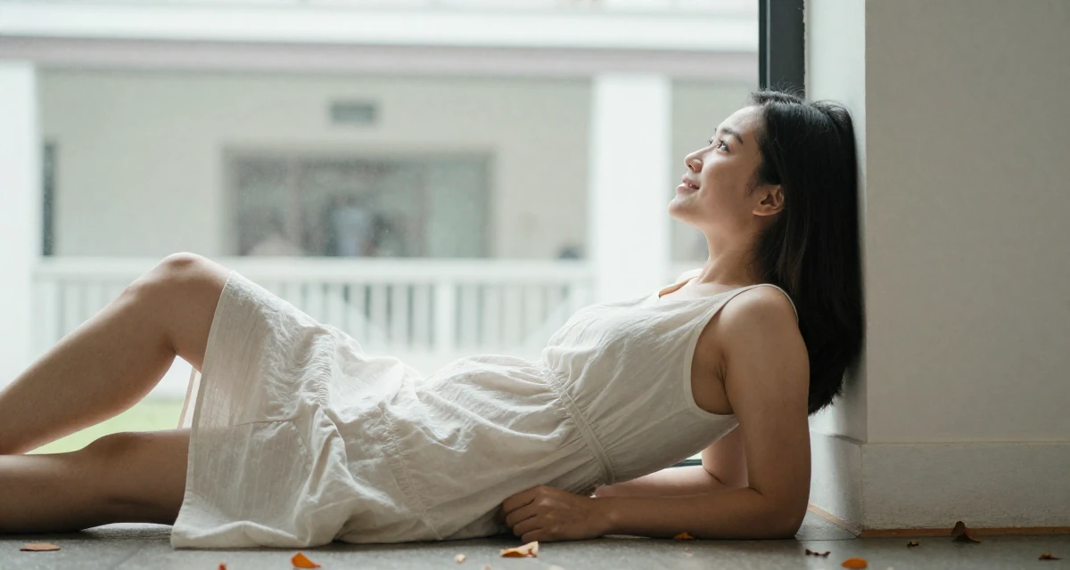 A blissful Female From Malaysia, based in Penang, graduated from a private university majoring in digital media in their 48, preparing for long-term financial planning,
wearing a airy cotton dress for summer, looking out the window in a museum exhibit.