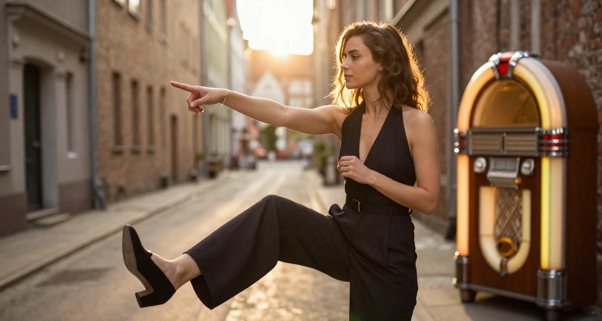 A serene Female From Poland, based in Gdańsk, graduated from a communication college majoring in expressive personal branding in their 23, learning to convert sensual confidence into stable income,
wearing a halter neck top and wide-leg office trousers, fixing a cufflink in a quiet alleyway.