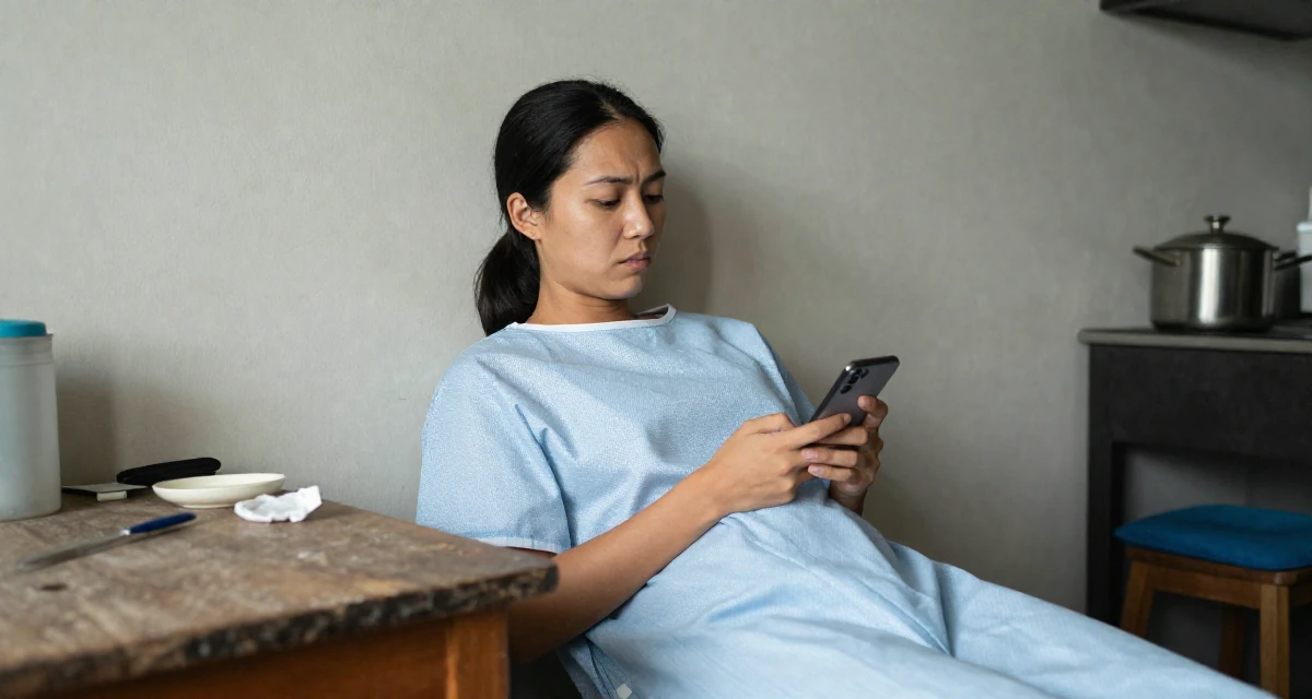 A nostalgic Female Born Chinese-speaking regions, studied strategic communication in their 24, facing pressure to reinvent the brand constantly,
wearing a hospital patient gown tailored to be form-fitting, reading a text message in a rustic kitchen.