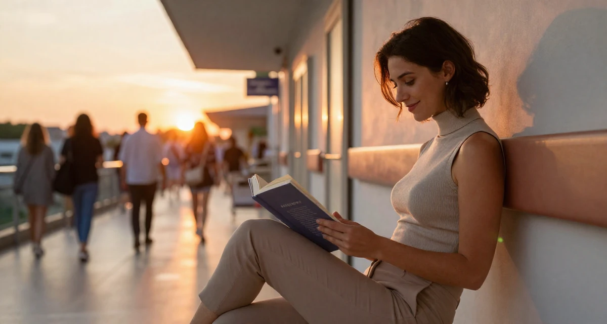 A sweet Female From Belgium, based in Antwerp, graduated from a fashion school majoring in intimate costume styling in their 22, planning monthly photoshoots on a tight budget,
wearing a sleeveless turtleneck top and tailored cigarette pants, reading a book intently in a hospital corridor.
