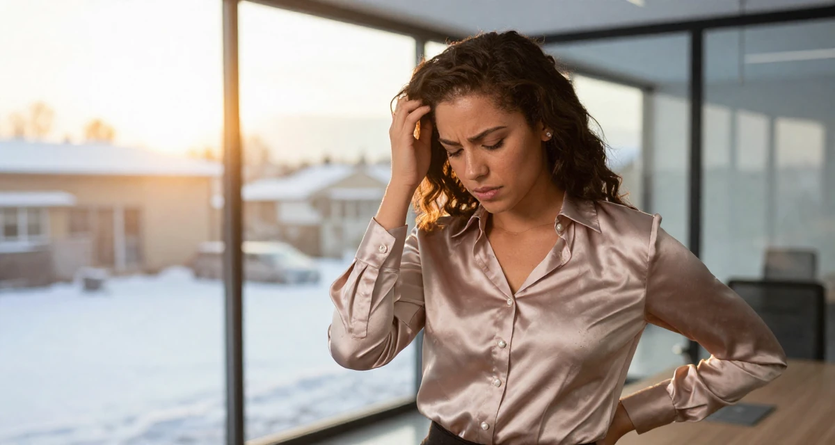 A placid Female From Mozambique, studied environmental science in their 20, spending too much time scrolling social media,
wearing a satin blouse with pearl buttons, scratching the head in confusion in a glass-walled conference room.