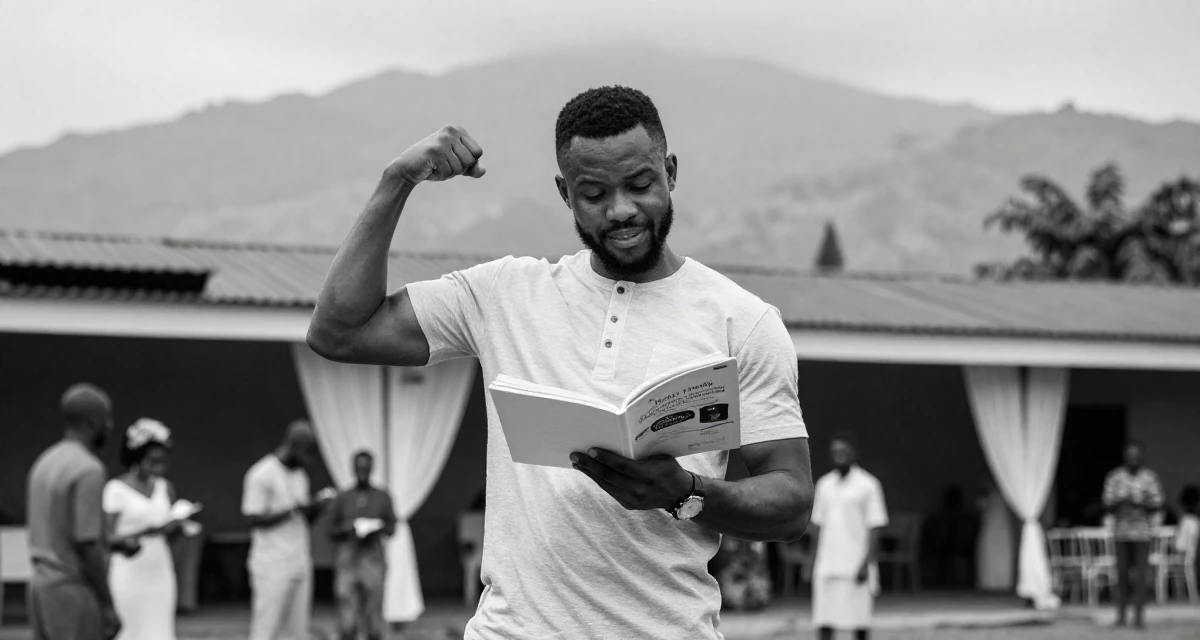 A charming Female From Lagos Nigeria, majored in digital marketing in their 38, single dad sharing parenting hacks,
wearing a clean, neutral-toned casual outfit, turning a page in a wedding venue.