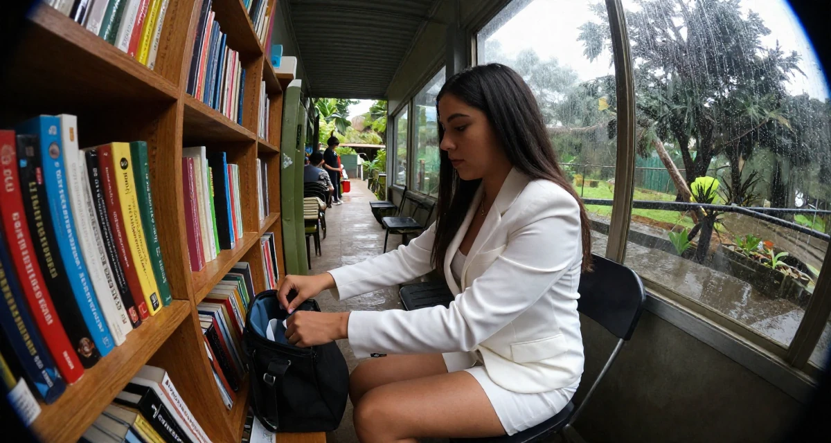 A focused Female From Colombia, based in Cali, graduated from a local arts school majoring in glam-focused digital media in their 41, sharing the reality of raising high schoolers,
wearing a white blazer and matching white shorts, reaching into a bag in a zoo pathway.