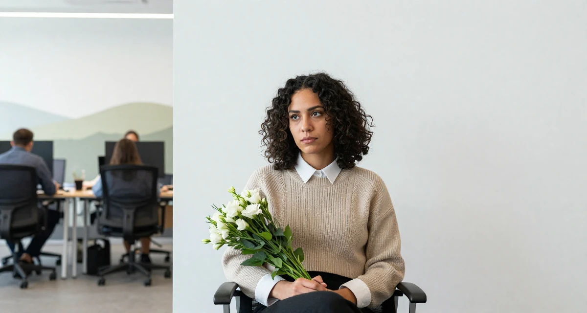 A sophisticated Female From Canada, majored in sociology and gender studies in their 32, looking at the world with a cynical edge,
wearing a cropped sweater over a collared shirt, holding a bouquet in a busy coworking space.