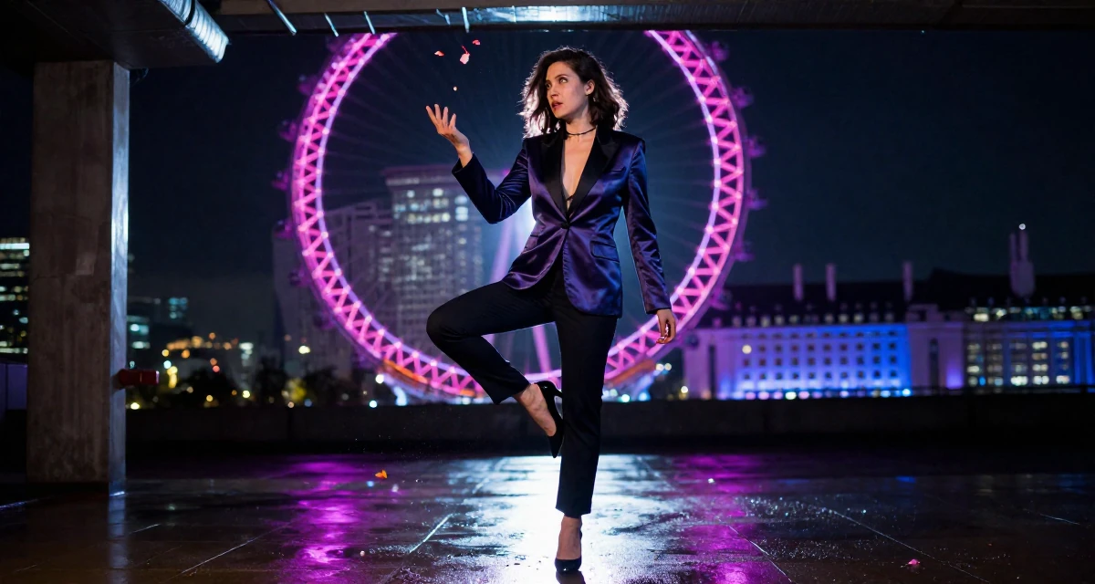 A mysterious Female From Singapore, studied business analytics in their 23, changing career paths with terrifying courage,
wearing a satin lapel blazer and tuxedo pants, catching a falling flower petal in a basement studio.