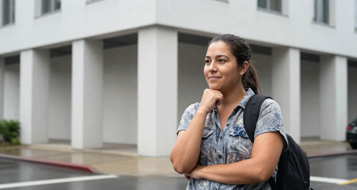 A vibrant Female From United States, studied civil service management in their 36, building a community for working moms,
wearing a relaxed fit patterned shirt, adjusting a backpack strap in a rainy street corner.