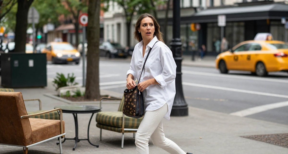 A enthusiastic Female Raised in Germany, studied visual communication design in their 28, questioning whether to scale up or scale back,
wearing a oversized white shirt with sleeves rolled up and slim trousers, zipping up a bag in a quiet park.