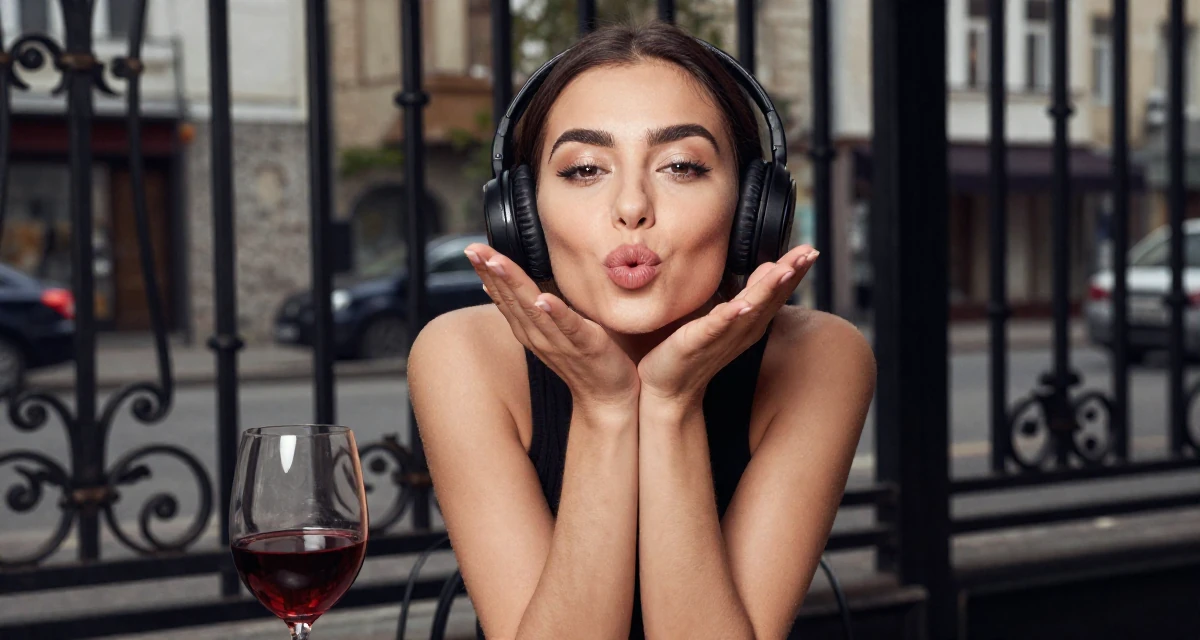 A quietly happy Female From Kyrgyzstan, majored in public health in their 22, learning how music influences the sexy vibe of content,
wearing a urban minimalist silhouette, blowing a kiss in a bustling city street.