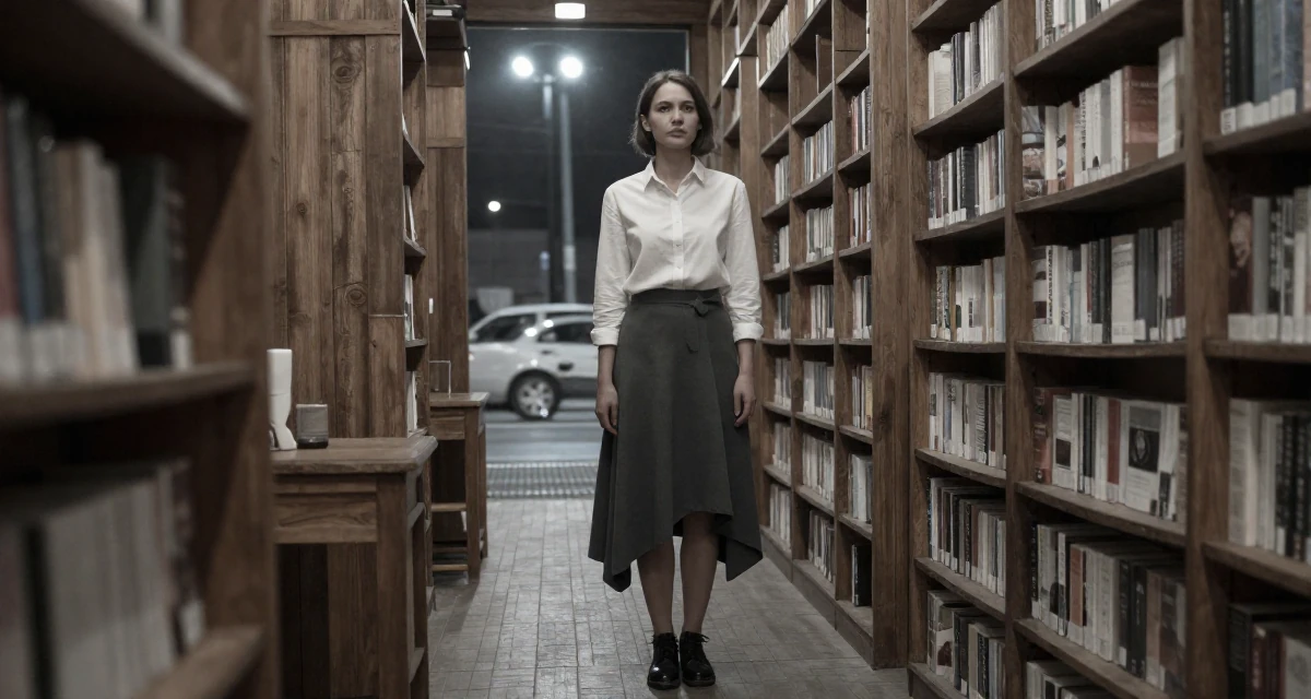 A enigmatic Female From Russia, studied digital media at a vocational school in their 35, teaching financial literacy to other women,
wearing a asymmetrical hem skirt and a crisp white shirt, watching traffic pass by in a bookstore aisle.