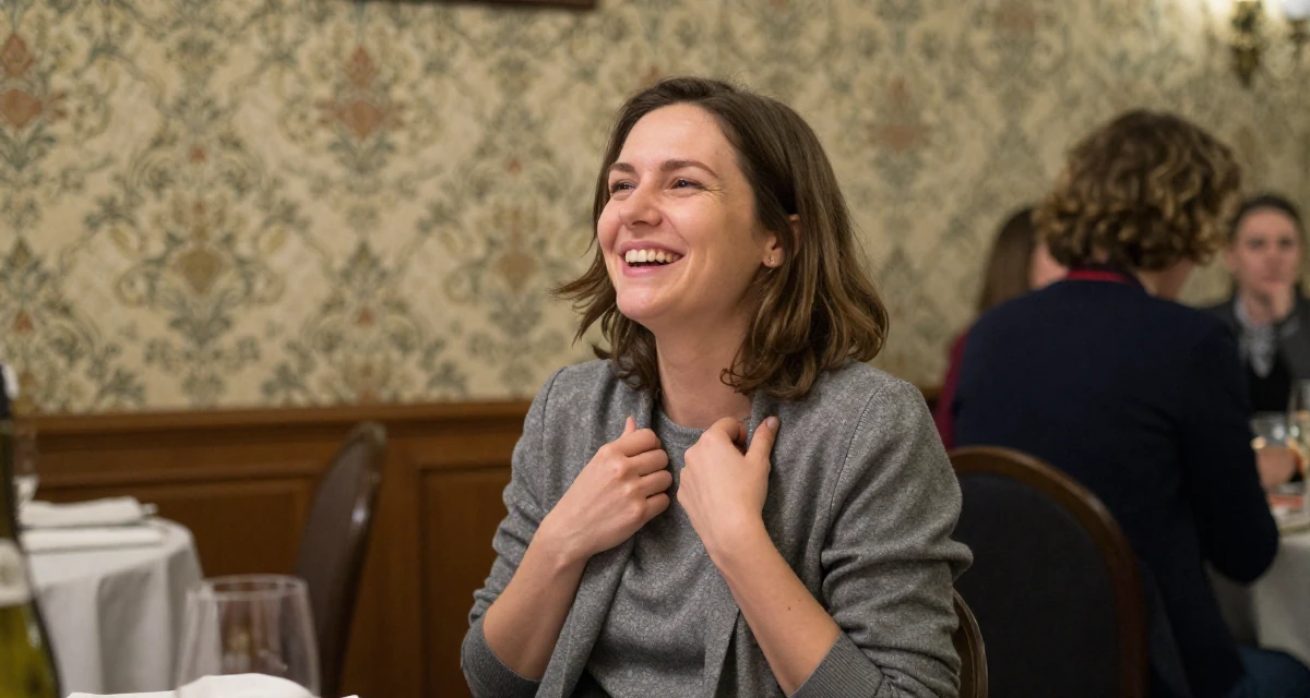 A tranquil Female From Poland, majored in international relations in their 27, questioning long-term sustainability of creator life,
wearing a grey tones casual wear, laughing uncontrollably in a banquet hall.