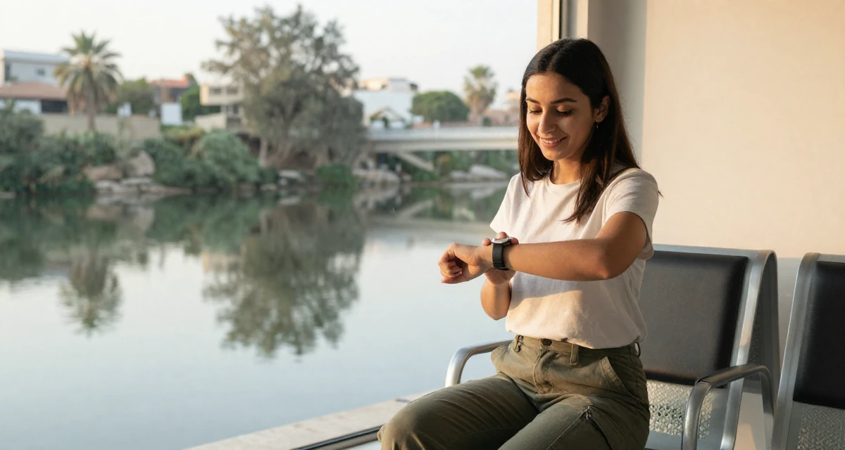 A warm and welcoming Female From Israel, based in Tel Aviv, graduated from an arts program majoring in sensual character creation in their 25, balancing school assignments with content ideas,
wearing a simple t-shirt and cargo pants, glancing at a wristwatch in a waiting room.