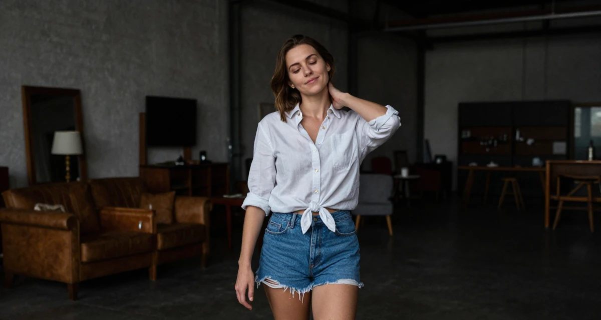 A satisfied Female From Prague Czech Republic, majored in multimedia journalism in their 33, considering switching careers,
wearing a button-down shirt tied at the waist and denim cutoffs, massaging the neck in a industrial warehouse.