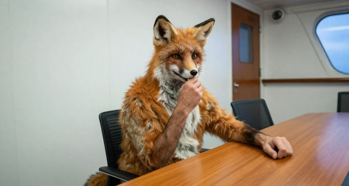 A composed male Grew up in Argentina, majored in audiovisual production in their 50, established authority in a niche industry,
wearing a fox spirit (kitsune) outfit with fluffy ears and tails, biting the lower lip softly in a ferry deck.