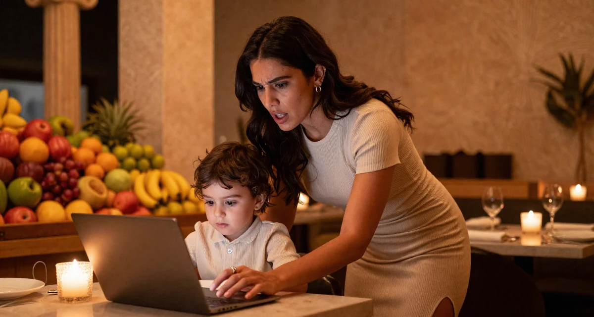 A anxious but excited Female From Dubai UAE, majored in luxury branding and lifestyle presentation in their 35, raising a toddler while building a business,
wearing a tight ribbed midi dress with side slits, scrolling casually in a cozy café.