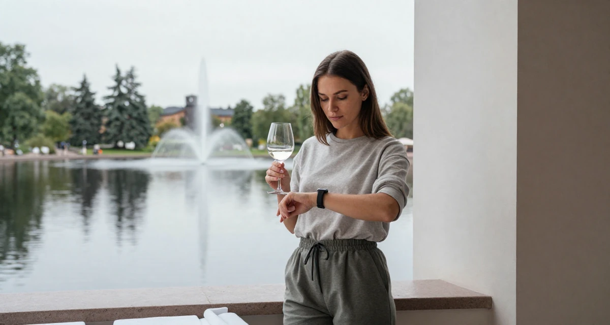 A reassured Female From Finland, based in Espoo, graduated from a design institute majoring in atmospheric lighting arts in their 23, wearing smart casual and checking a watch,
wearing a relaxed streetwear, holding a wine glass by the stem in a luxury spa room.