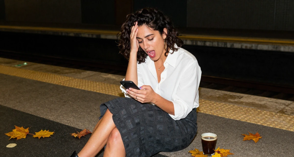 A vibrant and alive Female From Lisbon Portugal, learned storytelling through movement in their 28, facing creator fatigue while pretending to thrive,
wearing a asymmetrical hem skirt and a crisp white shirt, checking a phone in a subway platform.
