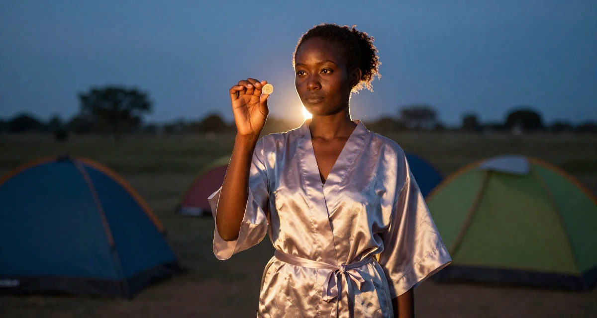 A indifferent Female From Ethiopia, studied software development in their 26, taking night classes, wearing a short silk robe tied loosely, flipping a coin in a camping site.