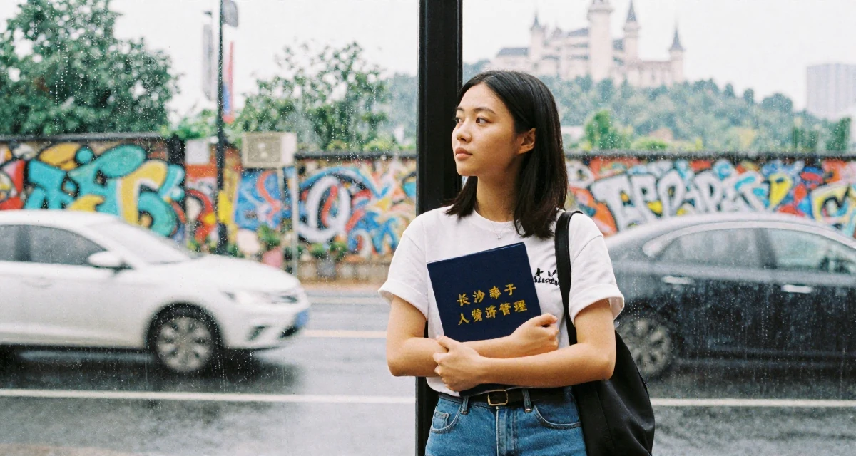 A unbothered Female From ChangSha China, holds a degree in human resource management in their 25, learning to deal with unsolicited feedback online, wearing a casual weekend brunch outfit, watching traffic pass by in a graffiti art wall.