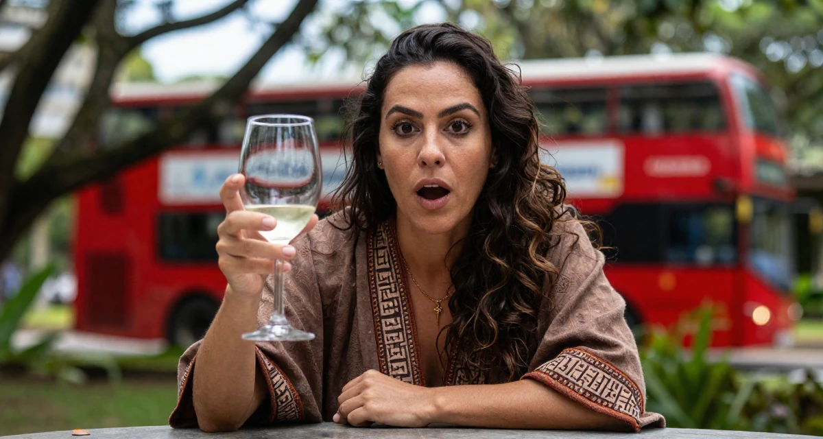 A surprised Female From Rio de Janeiro Brazil, learned fitness aesthetics through beach culture in their 25, learning to batch-shoot to save time, wearing a cultist robe with mysterious rune embroidery, holding a wine glass by the stem in a botanical garden.