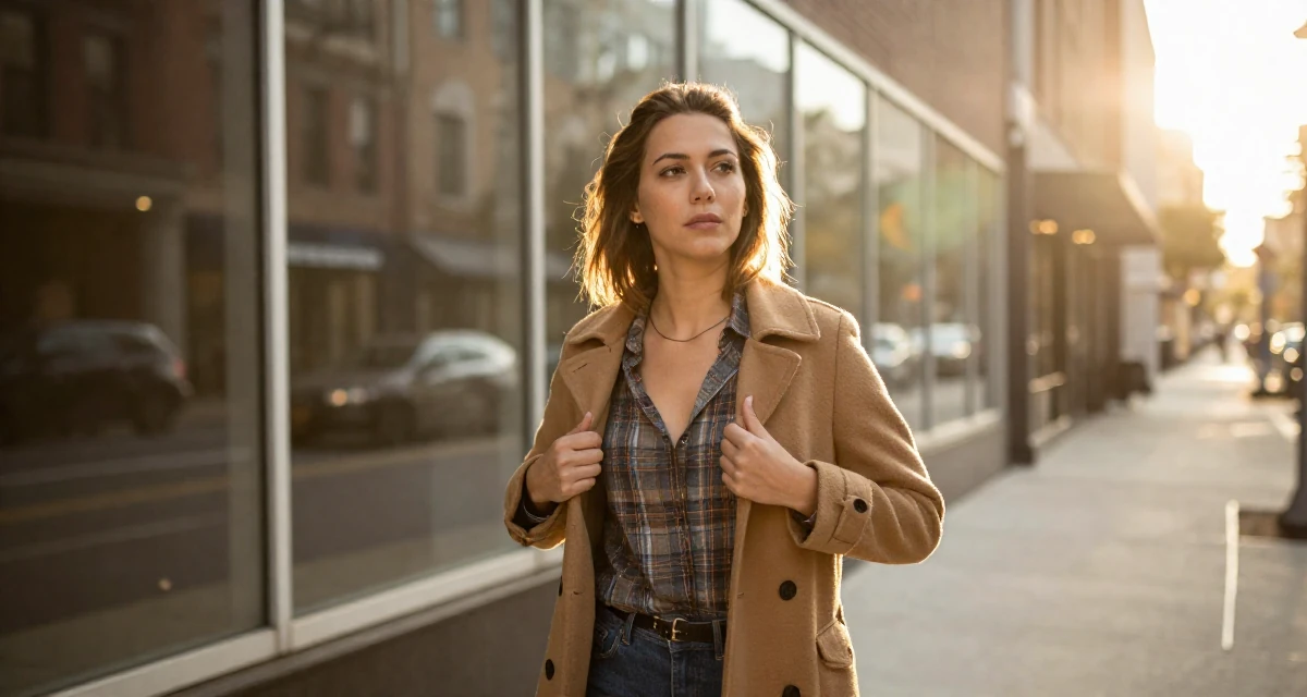 A reserved Female From USA, has a background in real estate in their 25, building long-term loyalty with core subscribers, wearing a modern grunge aesthetic, unbuttoning a coat in a city sidewalk.