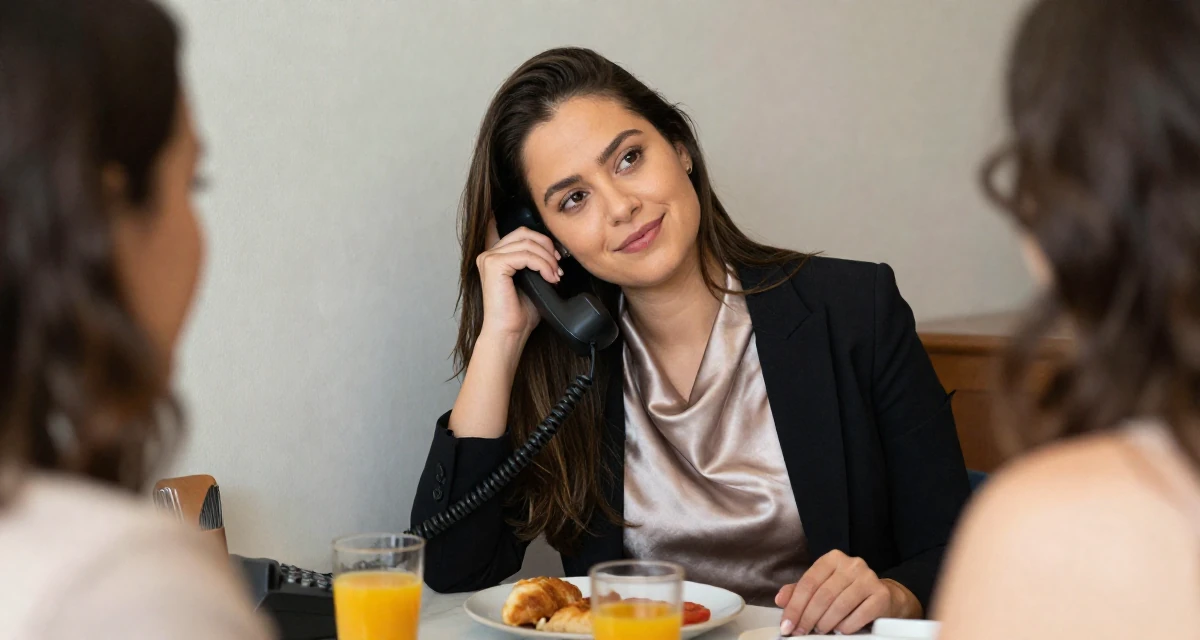 A settled Female Raised in Brazil, majored in multimedia arts in their 22, managing new financial responsibilities, wearing a satin cowl neck top under a business suit, smiling at a stranger in a breakfast nook.