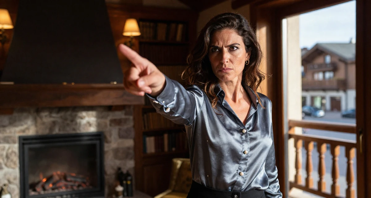 A intimidating Female From Spain, studied audiovisual communication in their 28, mastering the art of work-life boundaries, wearing a satin blouse with pearl buttons, pausing mid-step in a ski lodge fireplace.