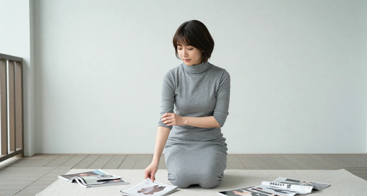 A harmonious Female From Osaka Japan, learned cosplay craftsmanship and character styling in their 24, managing emotional highs and lows of early adulthood, wearing a fitted turtleneck and skirt, rolling up sleeves in a front porch.