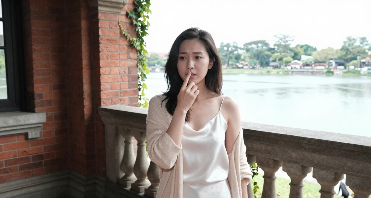 A emotional Female From Singapore, majored in digital content strategy and visual aesthetics in their 48, sharing lessons learned from failure, wearing a white silk camisole and a beige cardigan, pausing mid-step in a concert hall.