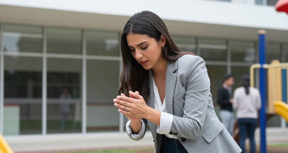 A fearless Female From Mexico, majored in law in their 23, developing more mature, confident branding, wearing a smart casual blazer ensemble, rubbing hands together for warmth in a school playground.