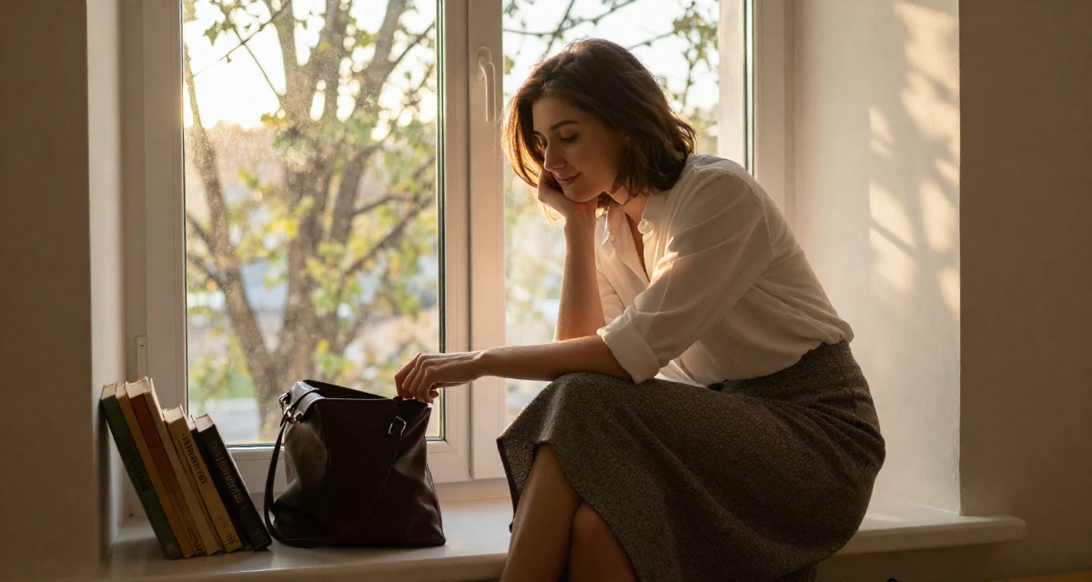 A lighthearted Female From Kazakhstan, studied financial mathematics in their 23, managing early burnout from overcommitment, wearing a asymmetrical hem skirt and a crisp white shirt, reaching into a bag in a cozy reading nook by a window.