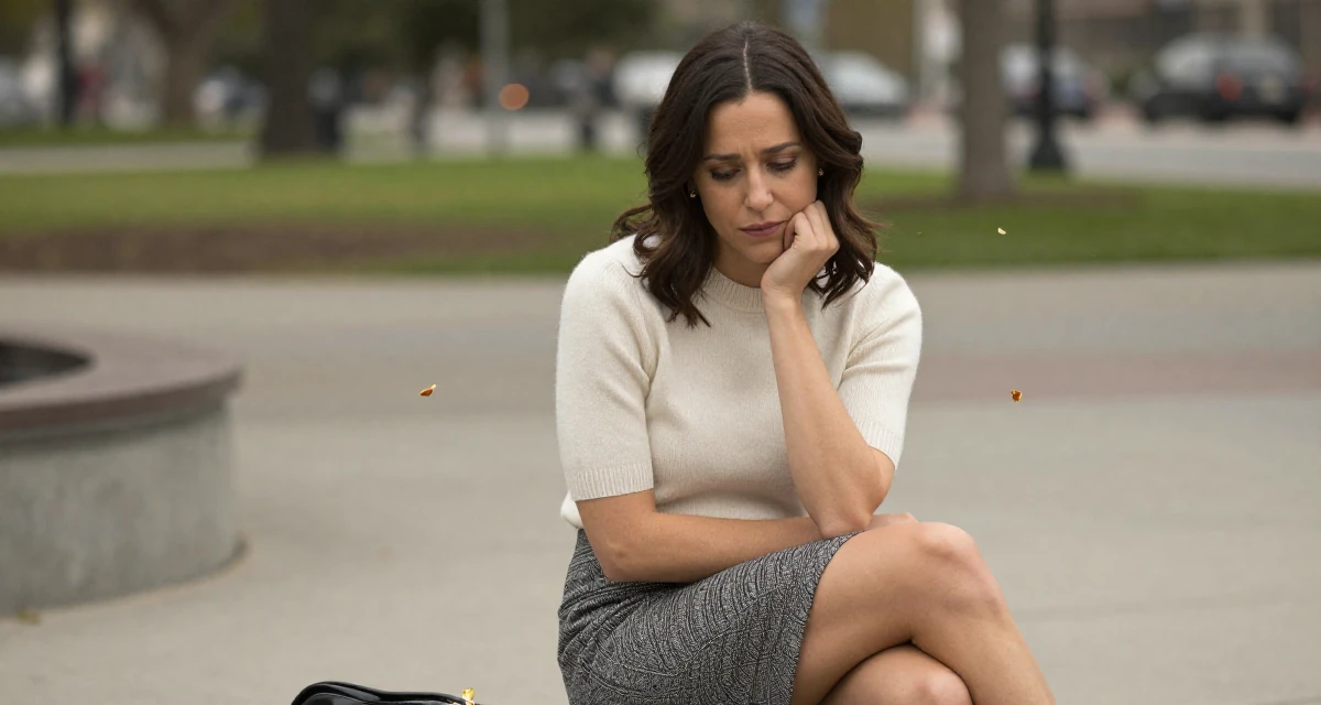 A melancholic Female From Los Angeles USA, trained in acting and sensual performance in their 30, first-time entrepreneur building a startup, wearing a short sleeve cashmere sweater and a skirt, catching a falling flower petal in a quiet park.