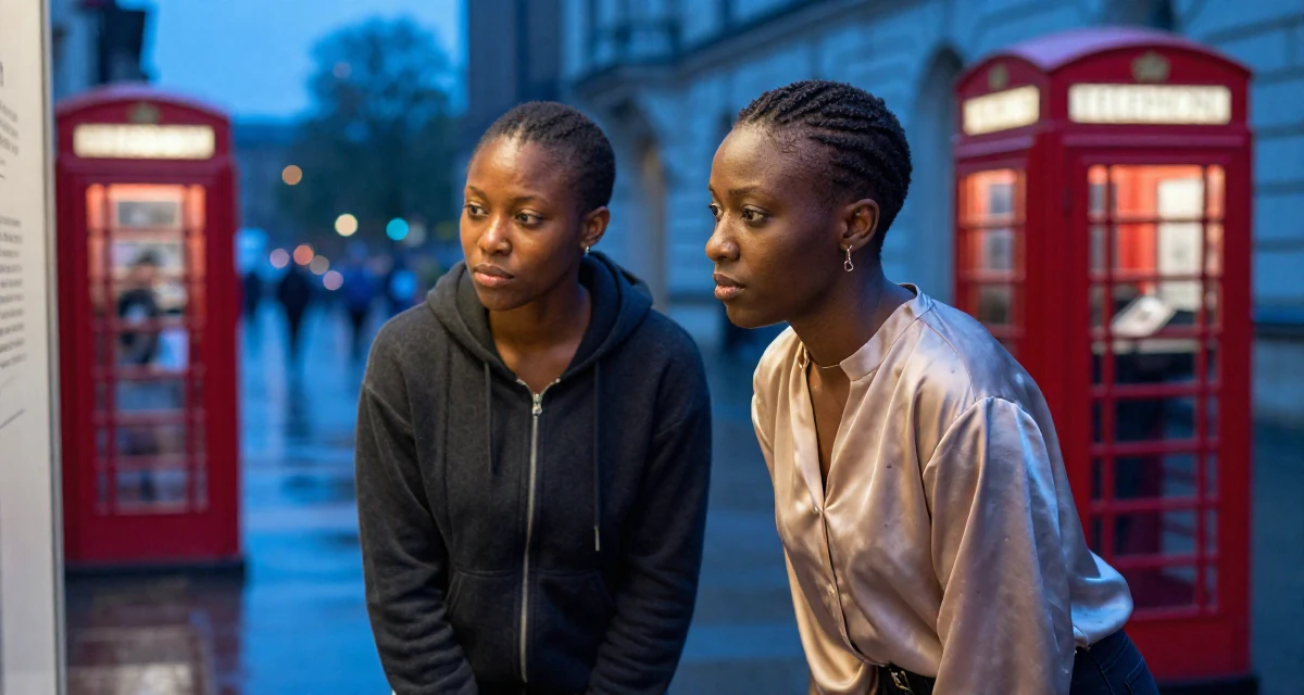 A steady Female From Nigeria, studied biomedical science in their 25, focusing on deep meaningful friendships, wearing a silk blouse with oversized cuffs, zipping up a hoodie in a museum exhibit.
