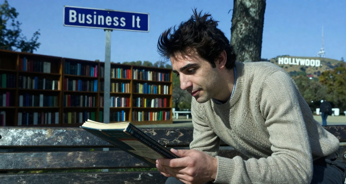 A innocent male From Syria, studied business IT in their 46, passionate about classic literature and arts, wearing a soft cashmere sweater look, looking at a street sign in a park bench.