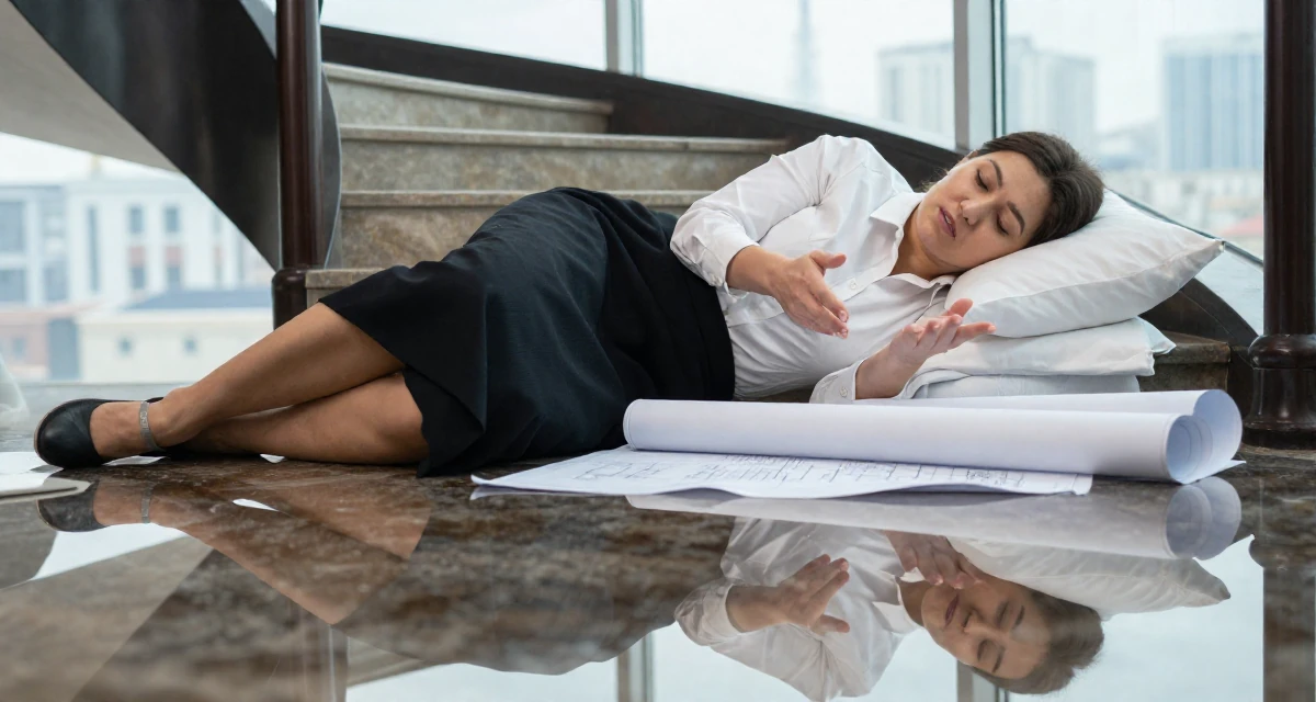 A sleepy Female From Kyrgyzstan, majored in public health in their 27, experimenting with new content formats, wearing a asymmetrical hem skirt and a crisp white shirt, gesturing while talking in a winding staircase.