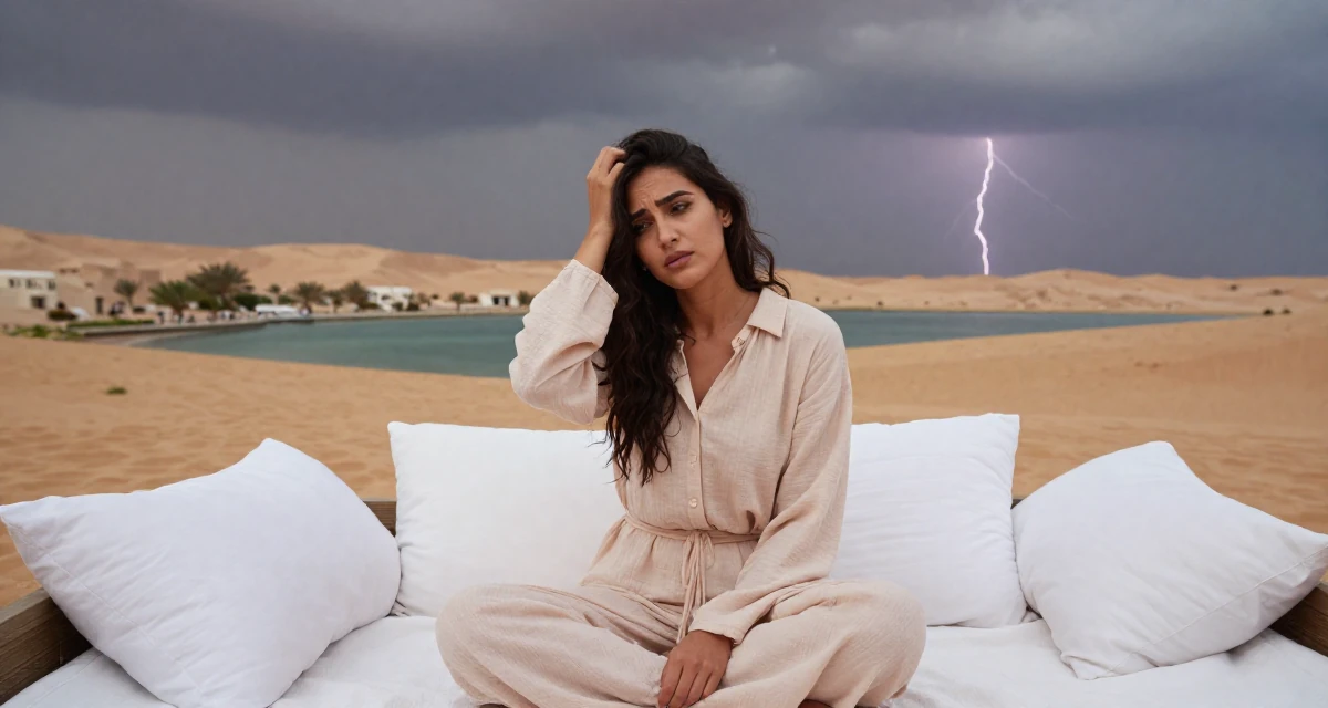A exhausted Female From Dubai UAE, majored in luxury branding and lifestyle presentation in their 24, maintaining anonymity while growing faster, wearing a soft pastel-colored ensemble, scratching the head in confusion in a desert landscape.