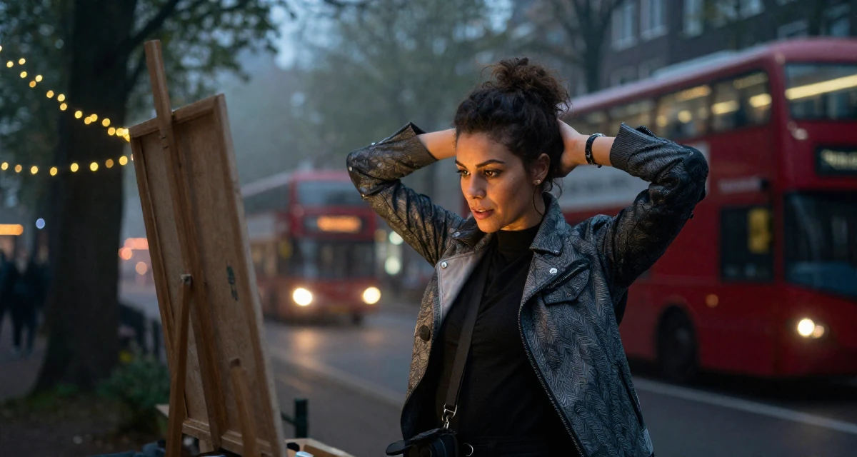 A bold and charismatic Female From Amsterdam Netherlands, explored art-nude expression in creative collectives in their 31, digital nomad setting up a base in a new city, wearing a modern tech-wear inspired look, inspecting an object in a dense misty forest.