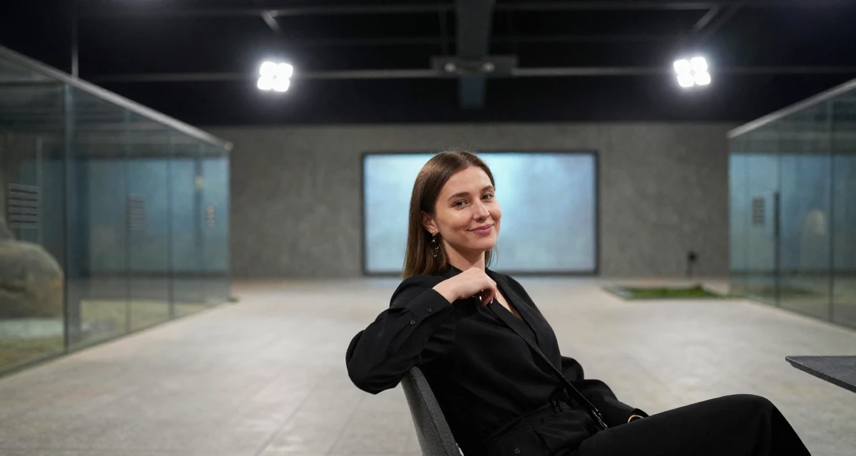 A commanding Female From Russia, studied psychology at a community college in their 25, smiling gently with a secret inner peace, wearing a urban minimalist silhouette, adjusting a shoulder strap in a zoo enclosure path.