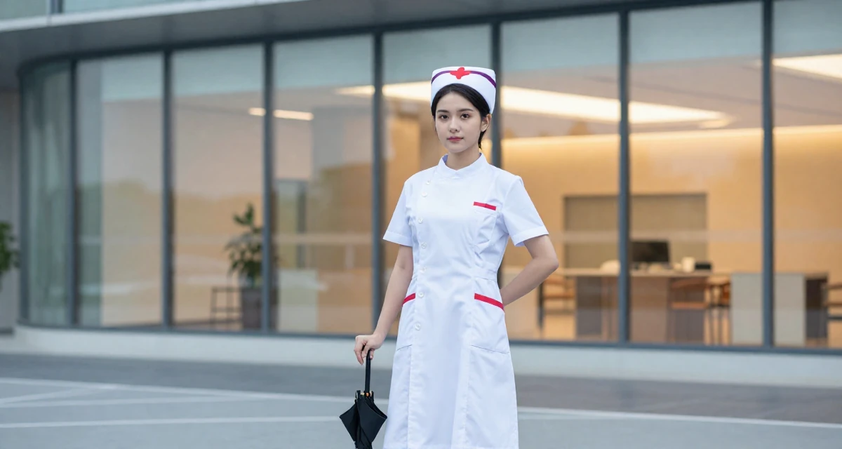 A calm and confident Female From Abu Dhabi UAE, learned studio production and lighting design in their 24, analyzing long-term compatibility in dating, wearing a nurse cosplay uniform with a stylized cap, holding an umbrella in a basketball court.