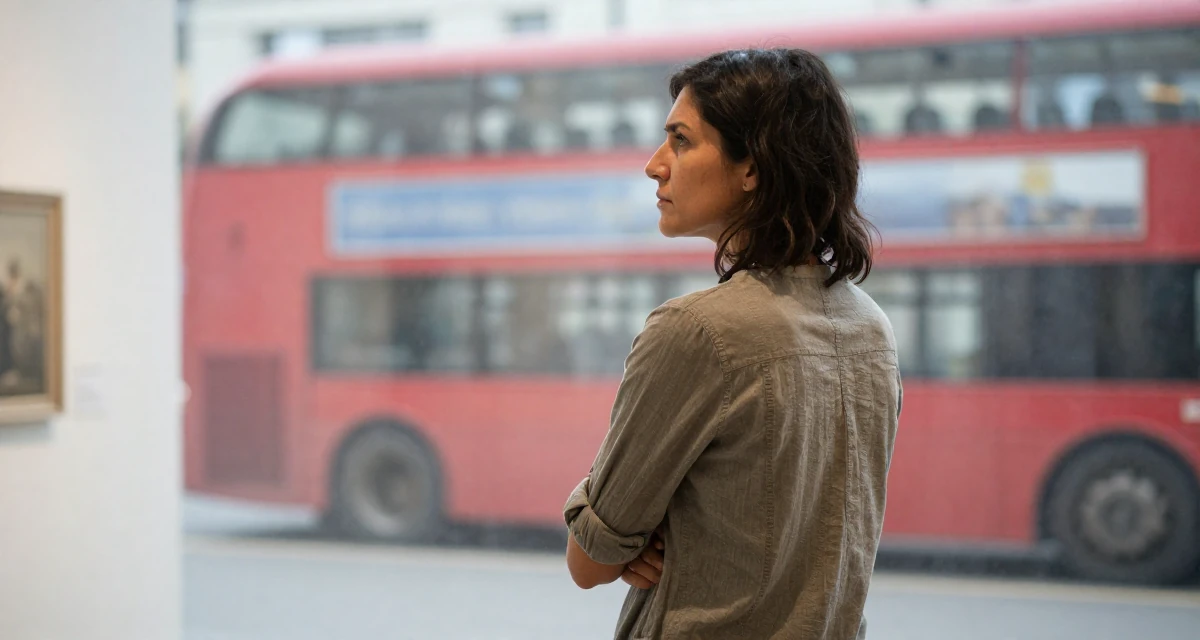 A tense Female Once a supermarket clerk, now building a slow-life creator brand in their 25, appreciating quiet mornings and routines, wearing a modern grunge aesthetic, rolling up sleeves in a art gallery hall.