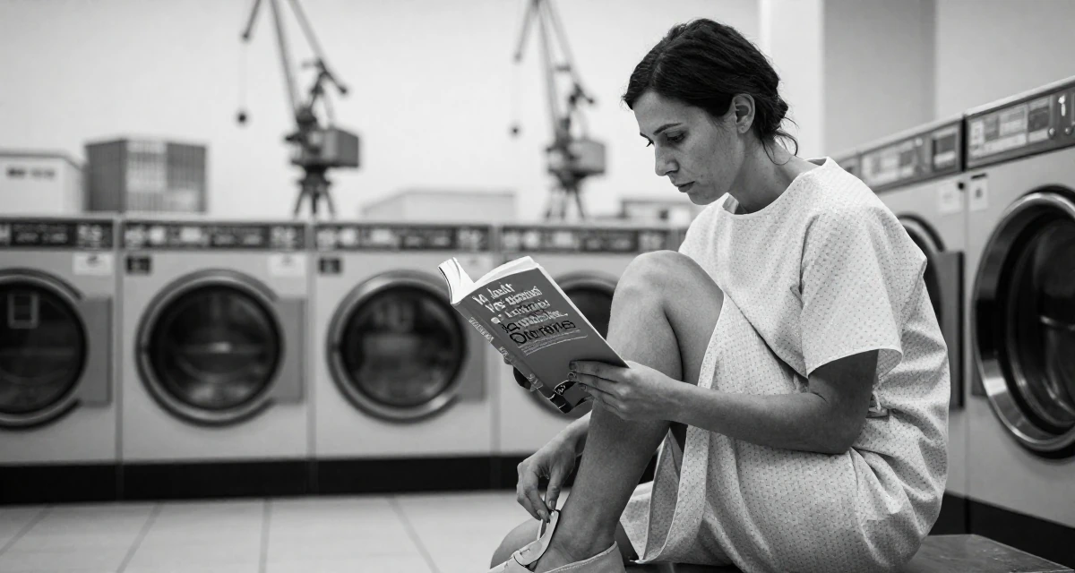 A observant Female From Switzerland, based in Geneva, graduated from a local university majoring in communication management in their 34, reviewing books and sharing reading lists, wearing a hospital patient gown tailored to be form-fitting, tying a shoelace in a laundromat.
