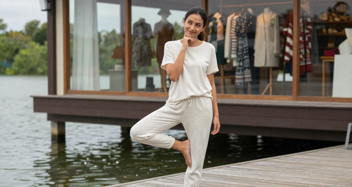 A witty Female From the Philippines, majored in creative writing in their 24, planning seasonal or holiday-themed drops, wearing a soft organic cotton clothing, resting a chin on a hand in a lakeside dock.