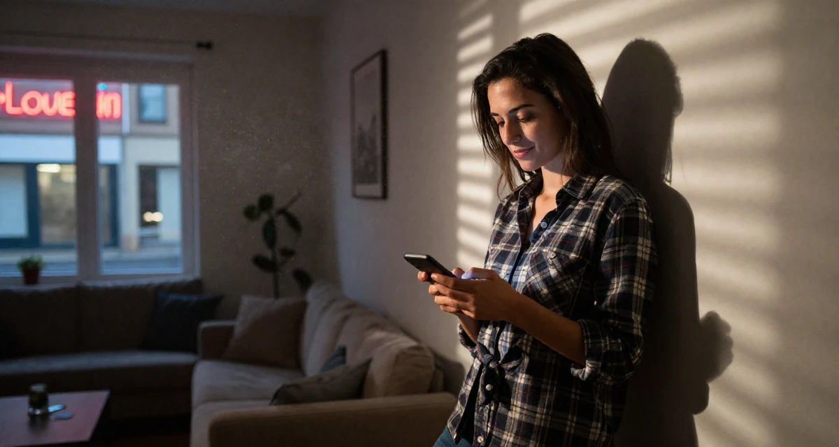 A peaceful Female From Luxembourg, studied European business law in their 25, building a consistent weekly posting schedule, wearing a casual plaid button-down, checking a phone in a sunlit living room.