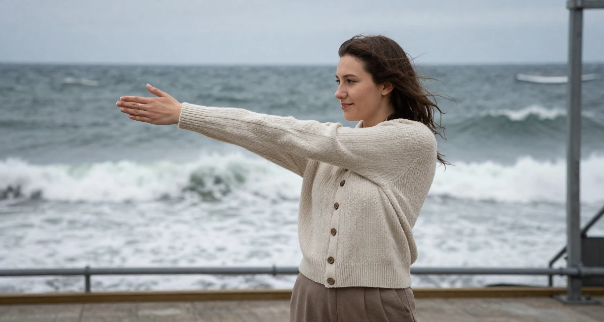 A quietly content Female From Luxembourg, studied European business law in their 25, managing tight budgets as a student, wearing a cozy knit cardigan and slacks, playing with a ring on a finger in a industrial warehouse.