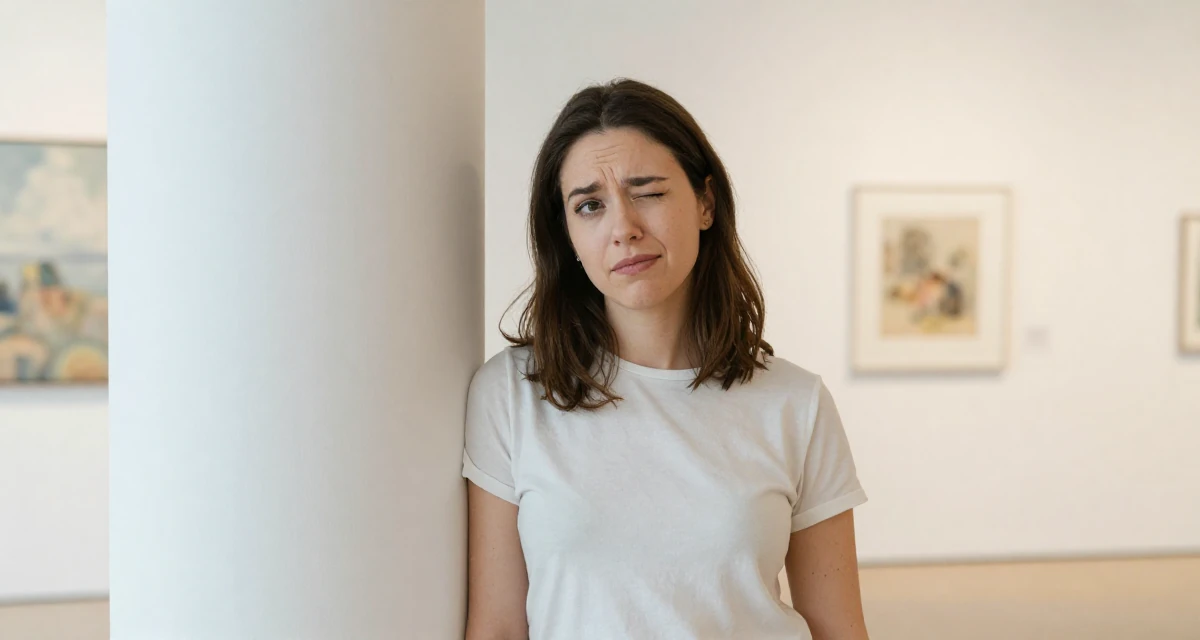 A yearning Female From Toronto Canada, studied criminology in their 22, worrying about disappointing early supporters, wearing a minimalist Scandinavian style, winking playfully in a art gallery.