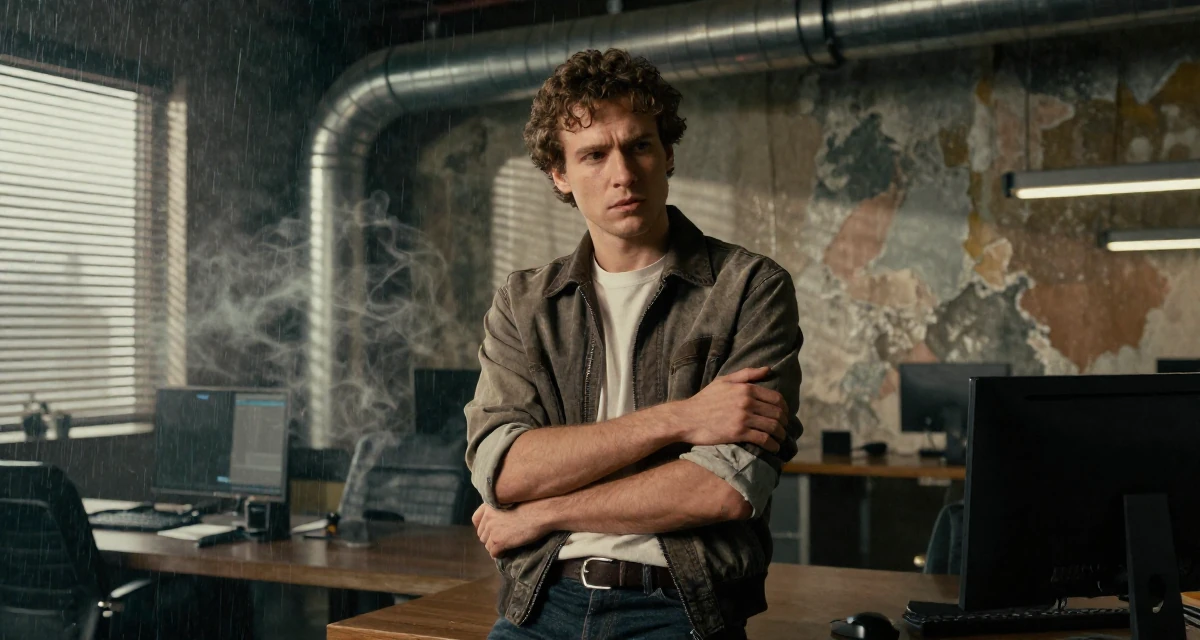 A absent-minded male From Russia, studied linguistics and translation in their 22, navigating the confusing world of office politics, wearing a retro 90s casual vibe, adjusting sleeves in a airport terminal.