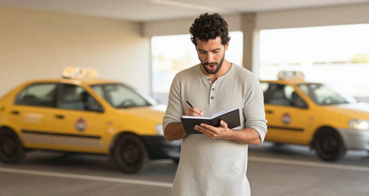 A energetic male From Argentina, studied digital marketing in their 35, sharing the journey of learning a new language, wearing a ribbed cotton dress with buttons down the front, writing in a notebook in a conference room.