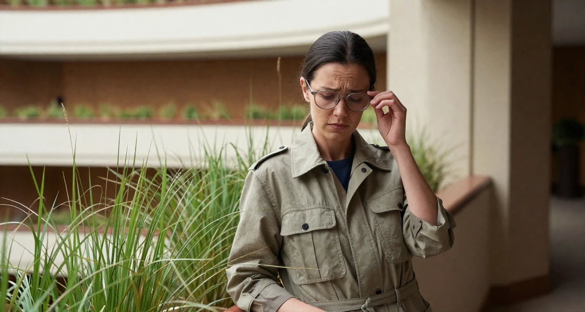 A troubled Female Former veterinary assistant, now sharing soft pet-inclusive content in their 20, capturing every moment for the aesthetic, wearing a modern utilitarian outfit, adjusting glasses in a opera house balcony.