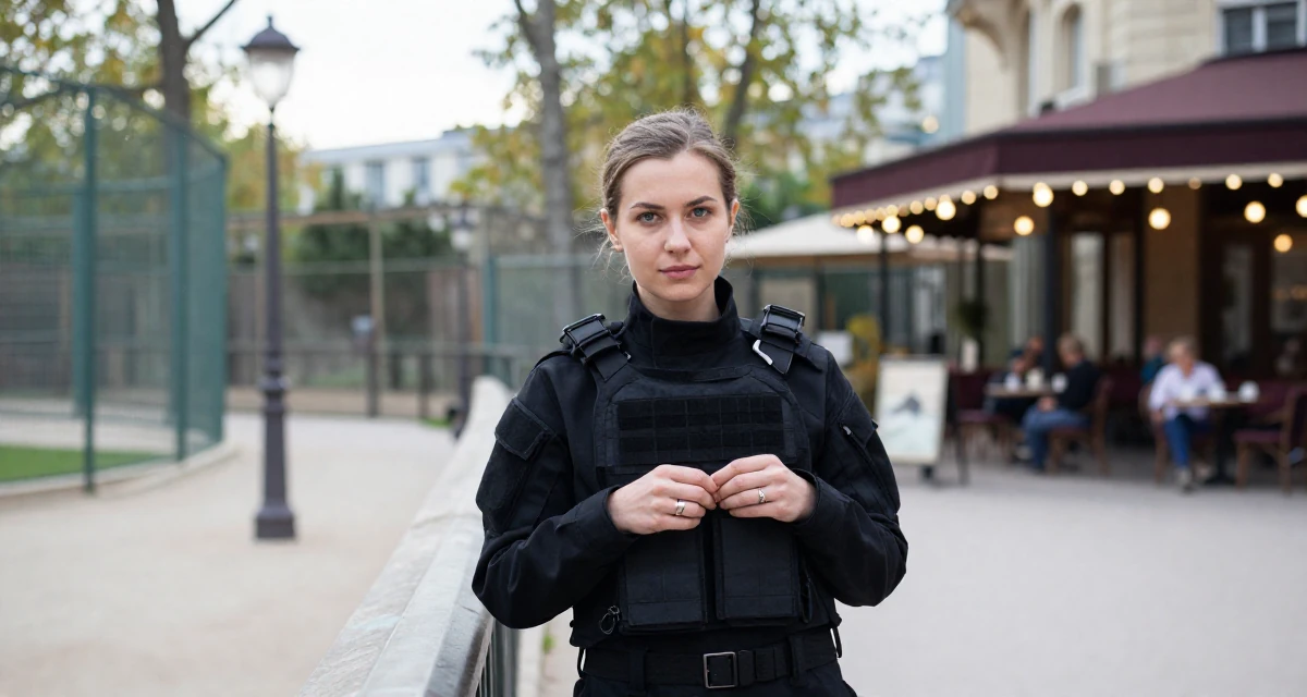 A quietly confident Female From Russia, studied linguistics and translation in their 25, entering first serious friendships and relationships, wearing a special forces tactical suit in matte black, playing with a ring in a zoo enclosure path.