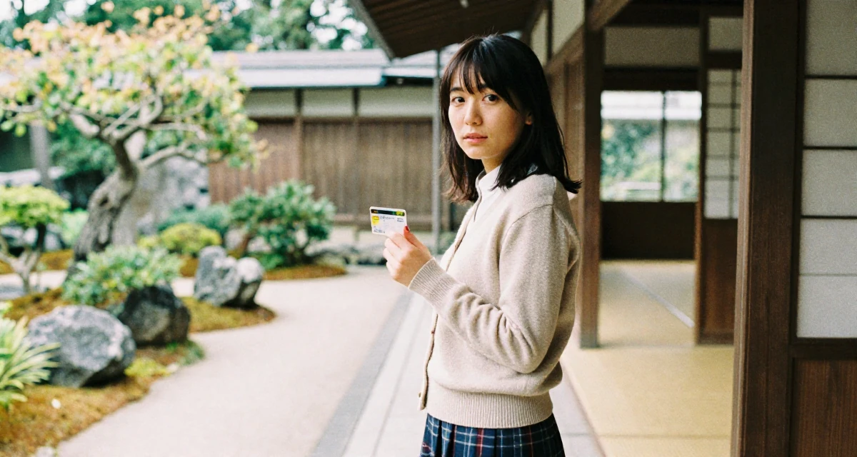A unbothered Female Former geography club member, now producing exploration-themed content in their 40, redefining style for the modern professional, wearing a classic librarian style cardigan and a plaid skirt, holding a subway card in a zoo pathway.